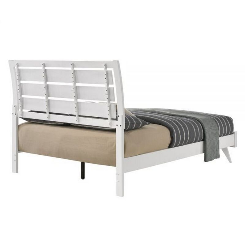 Siam Queen Size Bed, Classic White, Rubberwood, Slatted Panel Headboard - Benzara