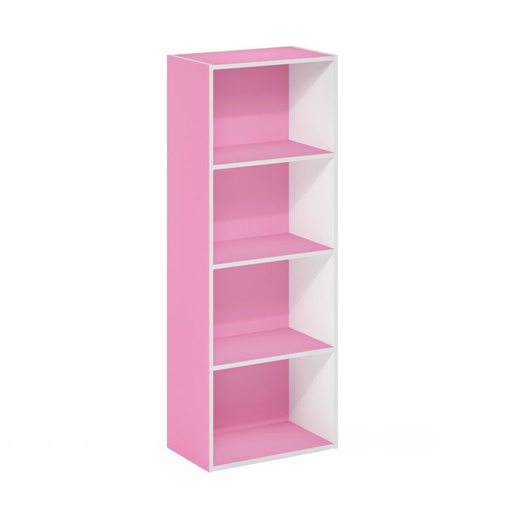 Furinno Luder Bookcase / Book / Storage, 4-Tier, Pink/White