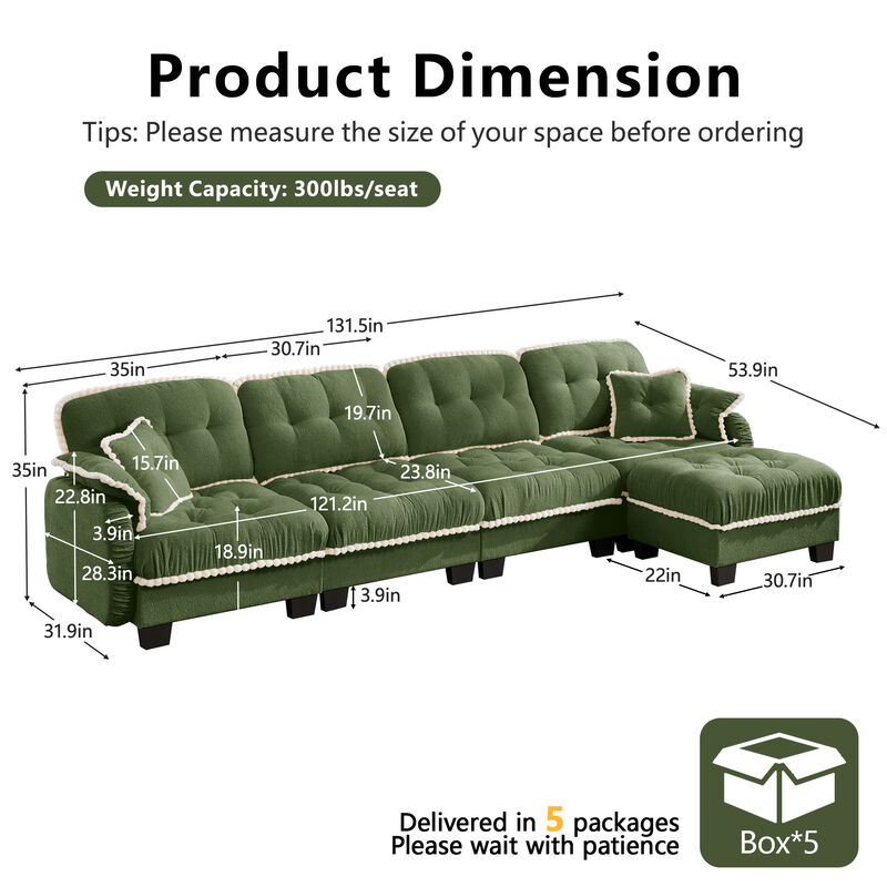 Ziworl Chenille Cloud L-Shaped Sectional image number 4
