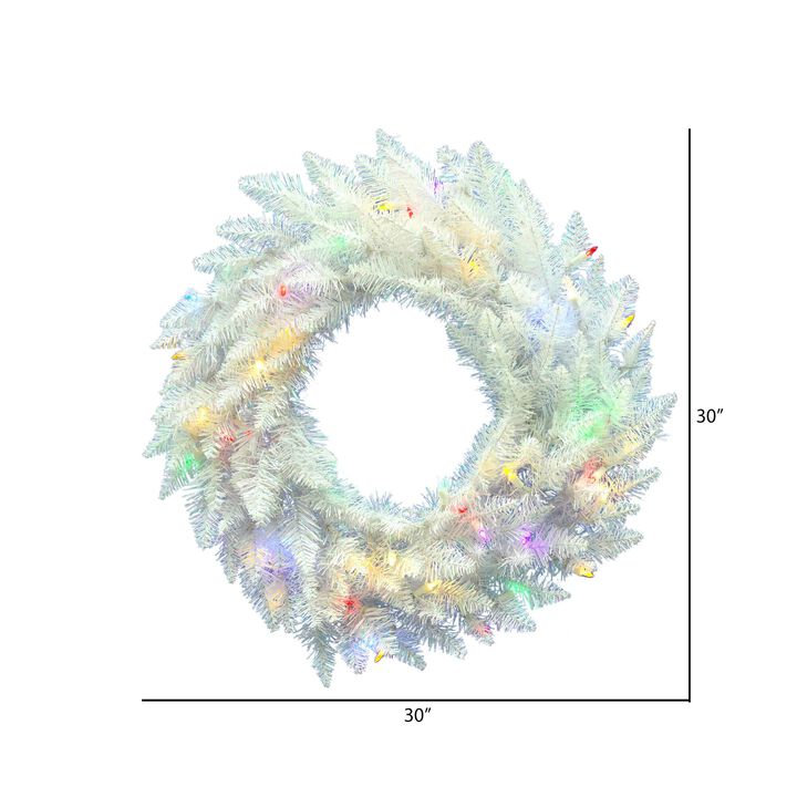 Vickerman 30" Sparkle White Spruce Artificial Christmas Wreath, Multi-Colored LED Lights - Faux Spruce Christmas Wreath - Seasonal Indoor Home Decor