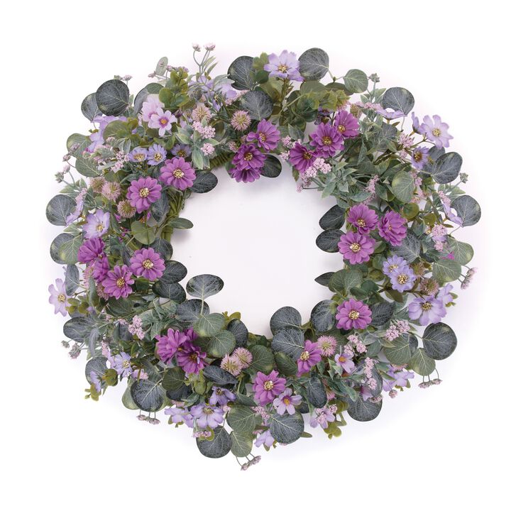 Mixed Daisy and Thistle Wreath for Spring Door Decor or Seasonal Wall Display