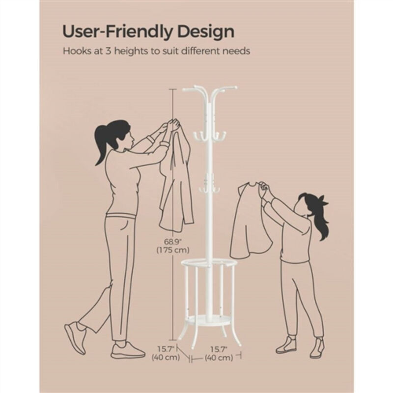 Freestanding Heavy Duty Coat Rack Metal Design with Umbrella Holder and Hooks