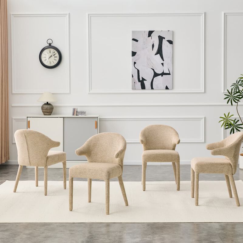 Set of 2 Boucle Dining Chairs Armchair Dining Chairs with Wraparound Back and Arms Square Dining Chairs with Metal Legs and Spring Seat image number 5