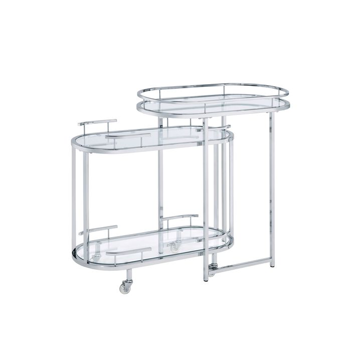 ACME Piffo Serving Cart & Bar Table, Clear Glass & Chrome Finish