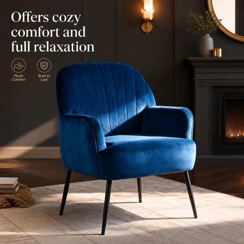 GOODSILO Velvet Upholstered Modern Accent Armchair, Comfortable Single Seating Chair for Living Room Bedroom Office Cafe and Waiting Room image number 4