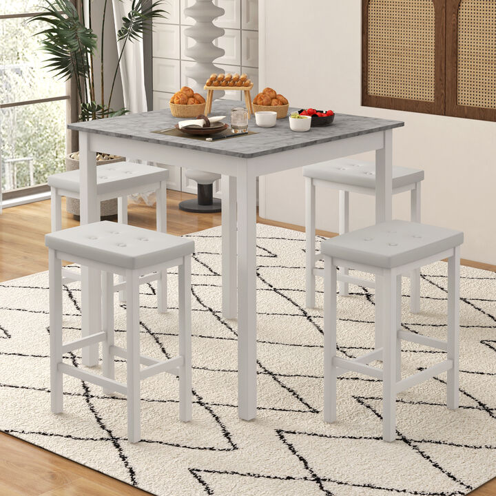 Modern 5-Piece Counter Height Dining Table Set with Bar Stools &ndash; Compact & Stylish