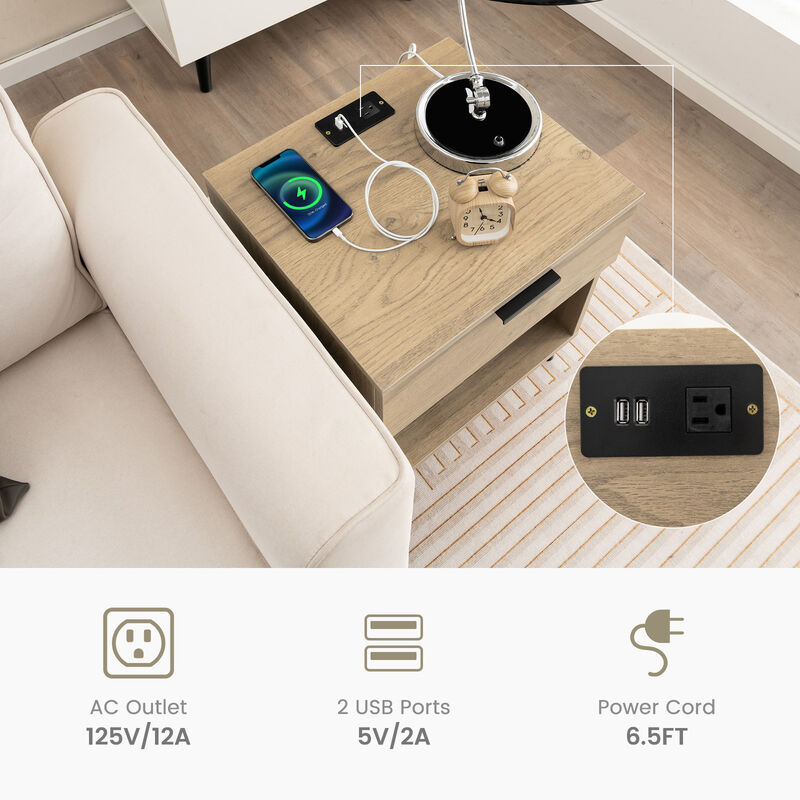 Modern Nightstand with Charging Station-Natural image number 5