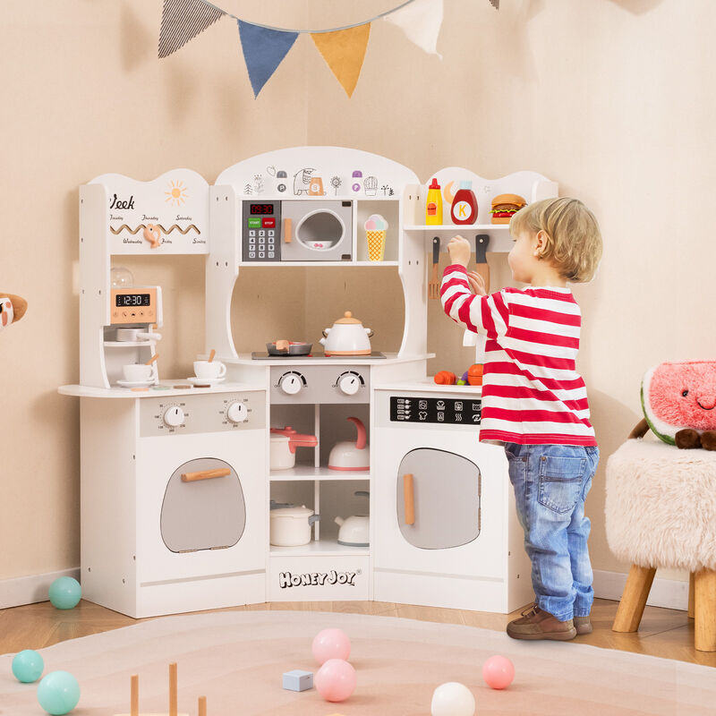 Multi-Feature Wooden Kitchen Set for Kids &ndash; Includes Slide, Coffee Machine, Sink & Stove