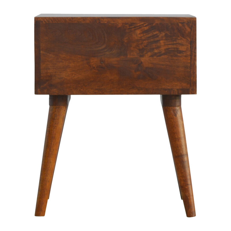 HomeRoots 22" Chestnut Solid Wood Geometric Brass Inlay Two Drawer Nightstand image number 3