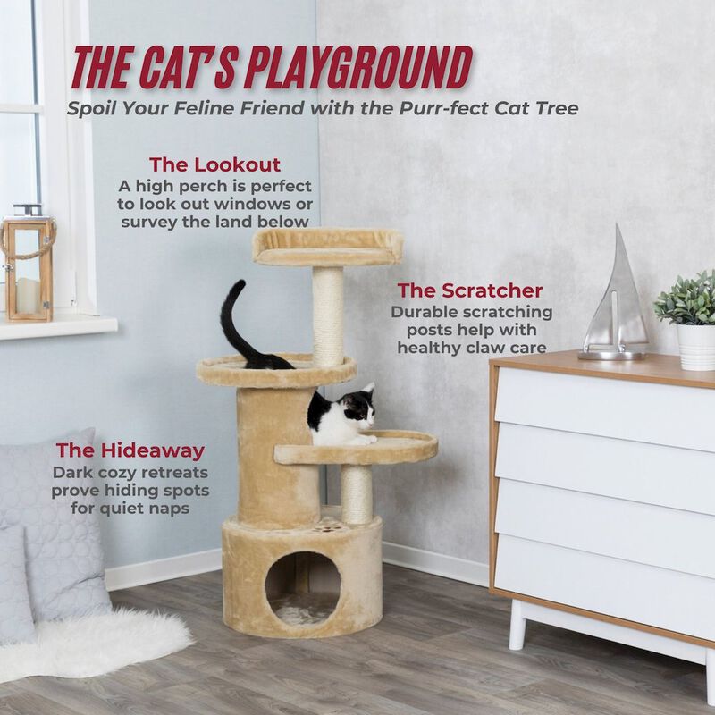 TRIXIE Oviedo Plush 3-Level Cat Tree with Sisal Scratching Posts, Condo & Tunnel image number 3