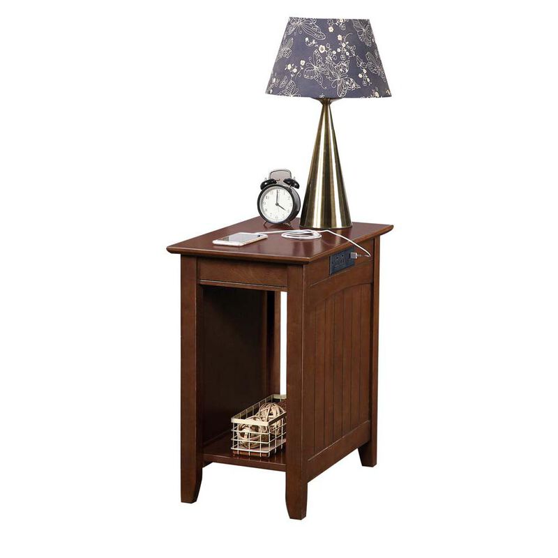 Convenience Concepts Edison End Table with Charging Station and Shelf, Espresso
