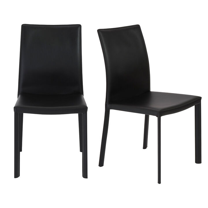 Set of Two Leather Dining Side Chairs with Cushioned Seats
