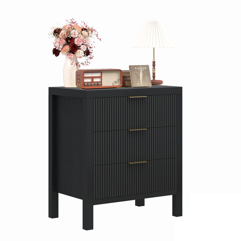 MJADUE Fluted Nightstands Set of 2, Wooden Farmhouse Night Stands with 6 Drawer Bedside Table - Boho Tall End Table Accent Table