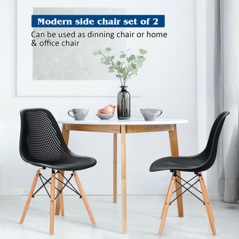 2 Pcs Modern Plastic Hollow Chair Set with Wood Leg