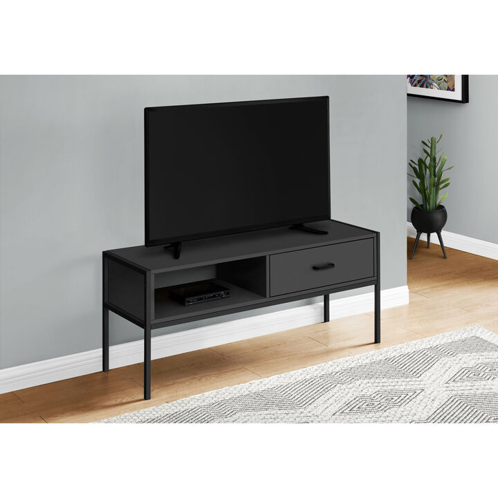 Monarch Specialties I 2874 Tv Stand, 48 Inch, Console, Media Entertainment Center, Storage Drawer, Living Room, Bedroom, Laminate, Metal, Black, Contemporary, Modern
