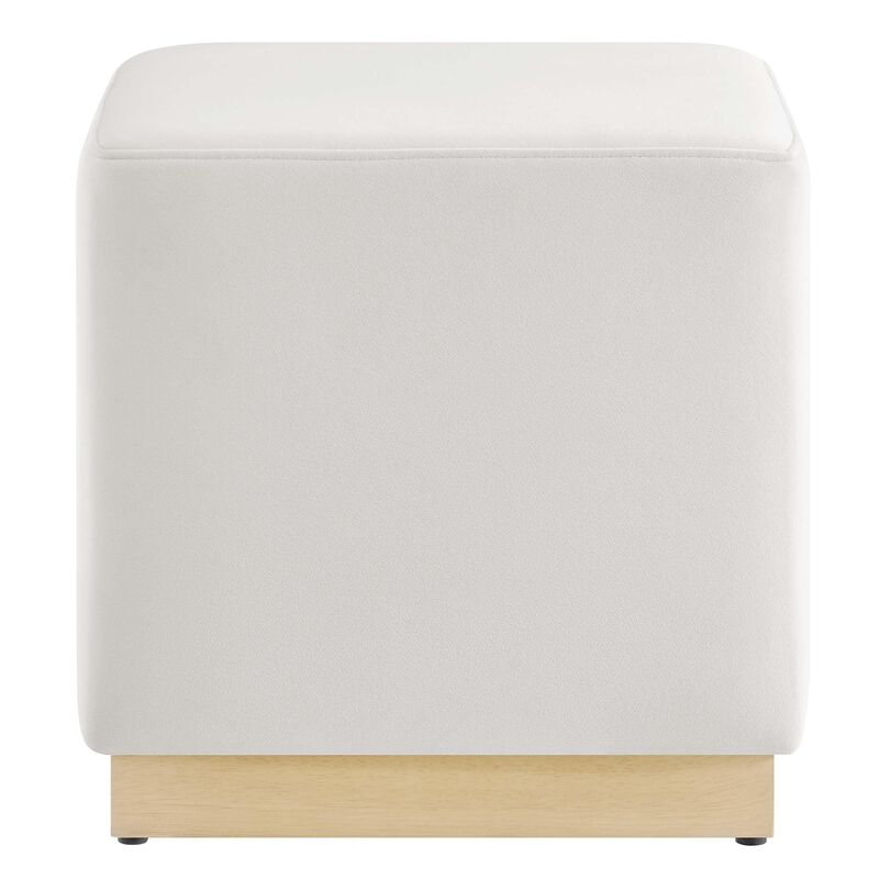 Modway Tilden 17 Inch Square Performance Velvet Upholstered Ottoman in Alabaster Natural - Small Ottoman Foot Rest with Rubberwood Plinth Base - Living Room Ottoman Side Table, image number 7