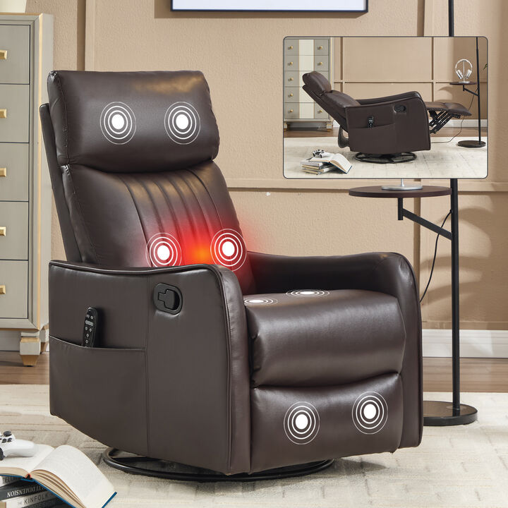 Heat Massage Manual Recliner Chair with Rocker and Swivel in Fabric for Living Room