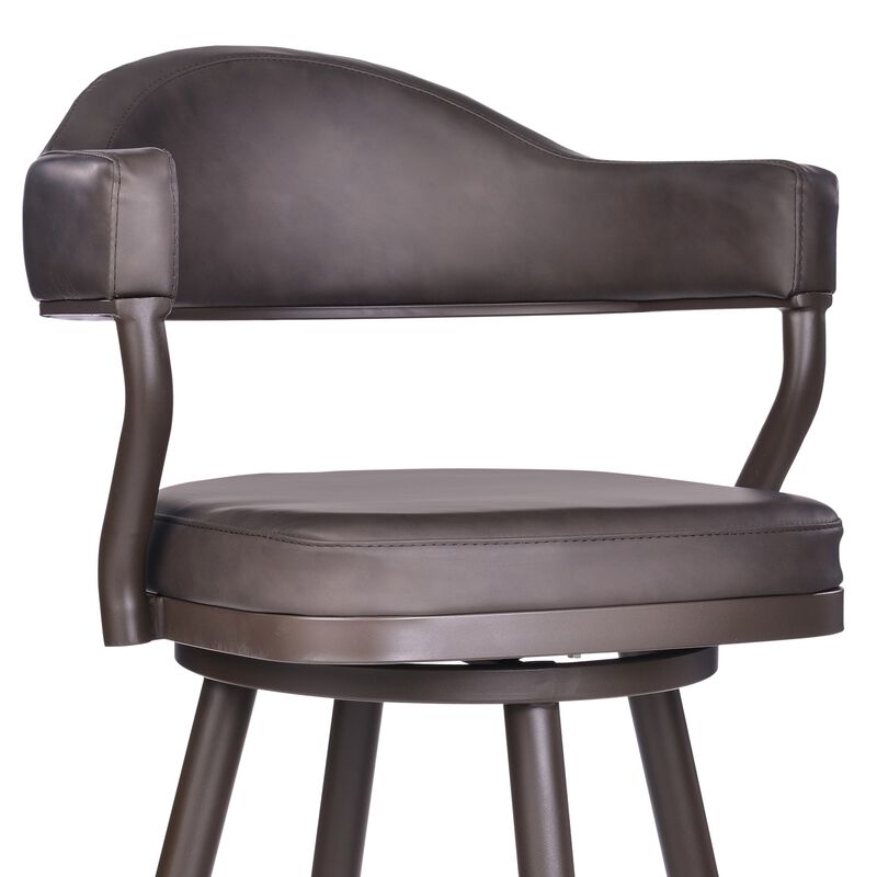 Faux Leather Barstool with Open Camelback Design, Brown-Benzara image number 4
