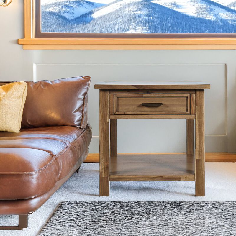 Jofran Claremont Transitional Rustic Wood Square End Table with Storage