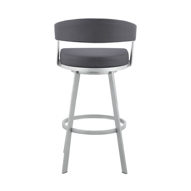 Bronson Bar Height Swivel Bar Stool in Silver finish and White Faux Leather