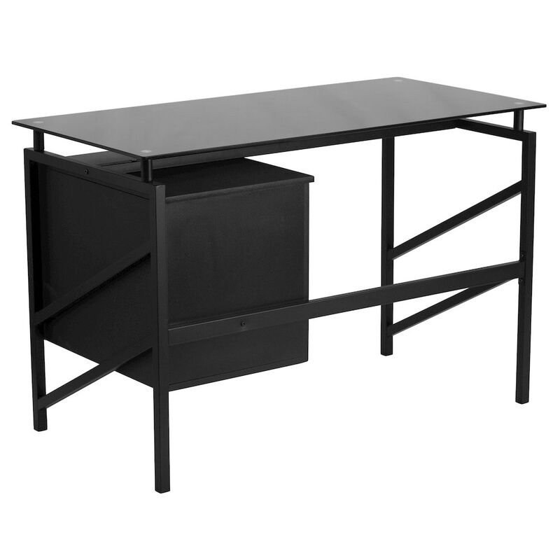 Flash Furniture Glass Desk with Two Drawer Pedestal image number 2