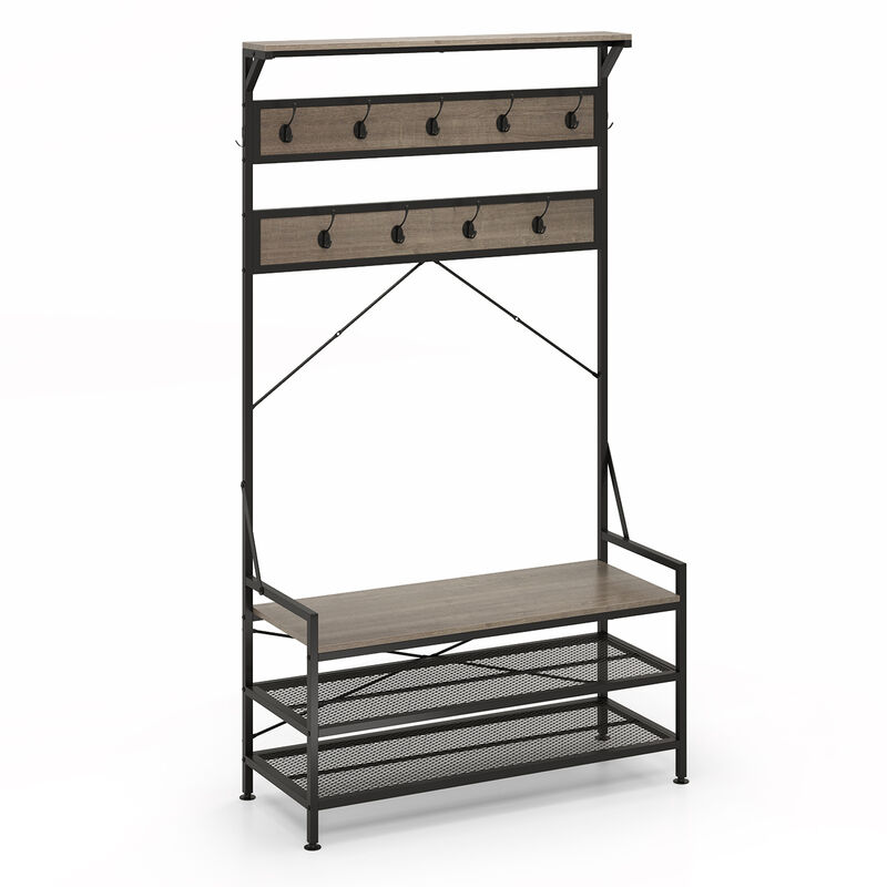 4-in-1 Hall Tree Coat Rack with Shoe Bench and 11 Hooks for Entryway image number 0