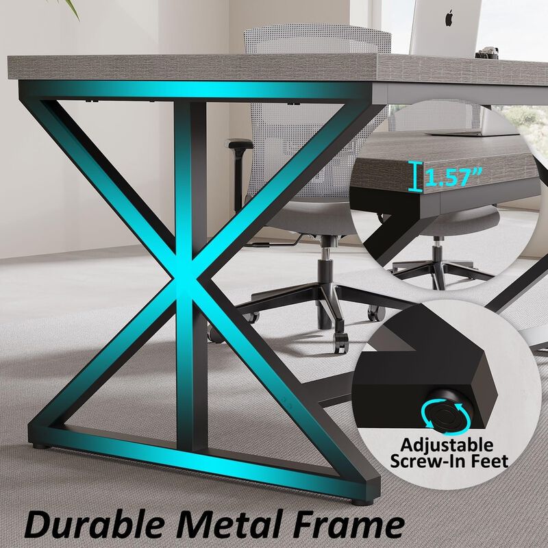 Top True Wood Computer Desk, Modern Writing Desk with Metal Frame for Home Office image number 5