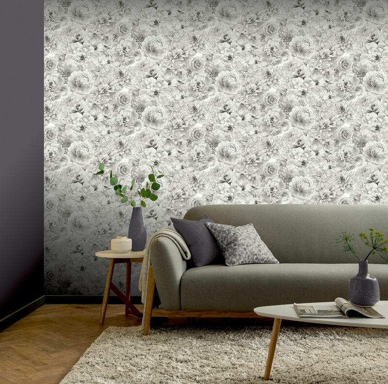 Clarissa Grey Glitter Bloom Wallpaper image number 1
