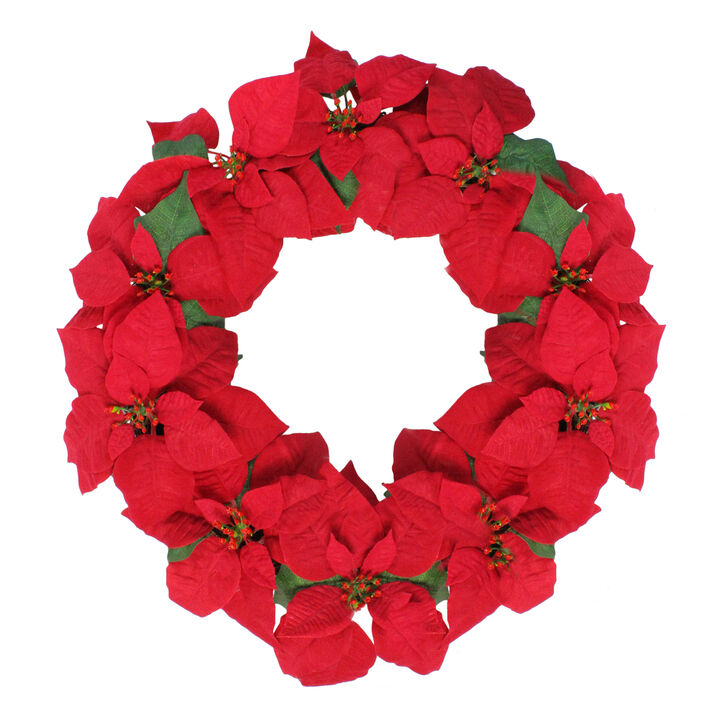 24" Red Artificial Poinsettia Flower Christmas Wreath - Unlit