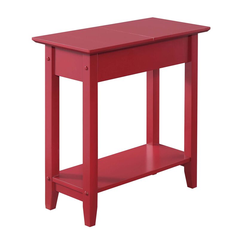 Convenience Concepts American Heritage Flip Top End Table with Shelf, 23", Cranberry Red