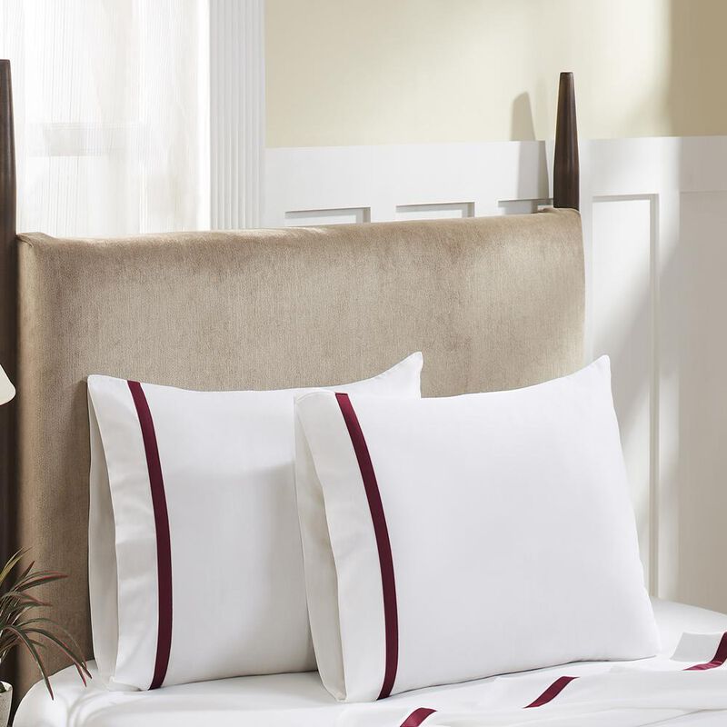 Hotel Concepts 500 Thread Count Deep Pocket Tonal Cotton Sateen Sheet - 4 Piece Set - King, White/Denim