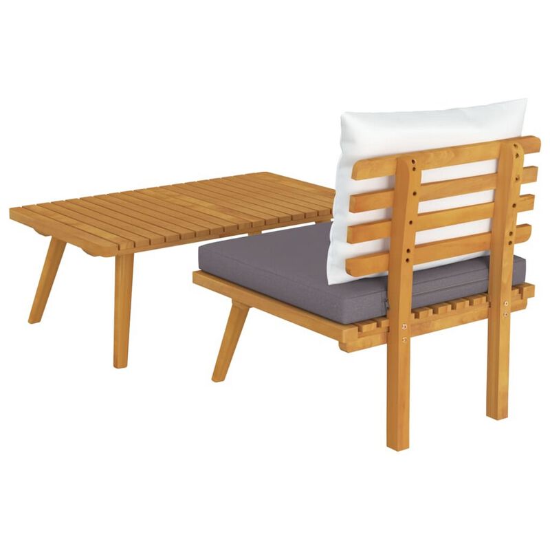 Roma 2pc Modular Outdoor and Table Set, Solid Wood, Gray, White - Benzara