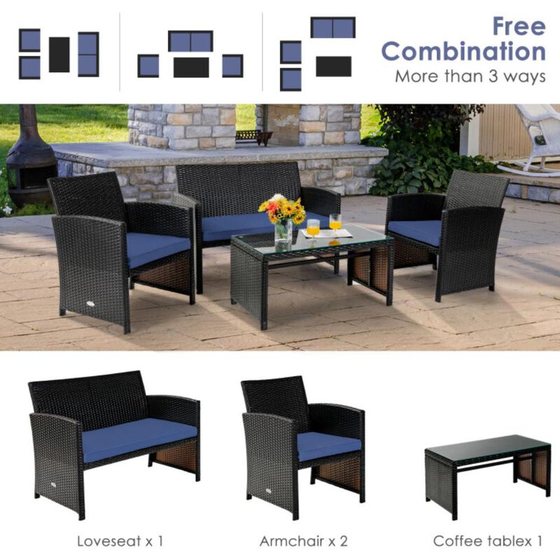 Hivvago 4 Pieces Patio Rattan Cushioned Furniture Set