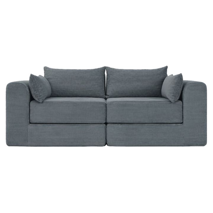 Teguck 71 Inch Corduroy Modular Loveseat Block Sofa