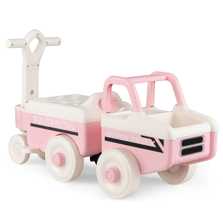 Kids 4 in 1 Push Ride On Car with Music and Storage Compartment for Outdoor Play