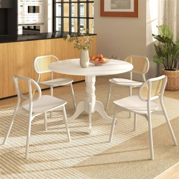 Round Solid Wood Kitchen Dining Table in Farmhouse Wooden Finish