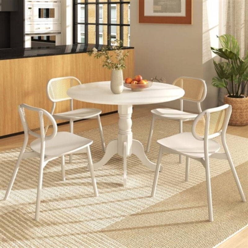 Round Solid Wood Kitchen Dining Table in Farmhouse Wooden Finish image number 1