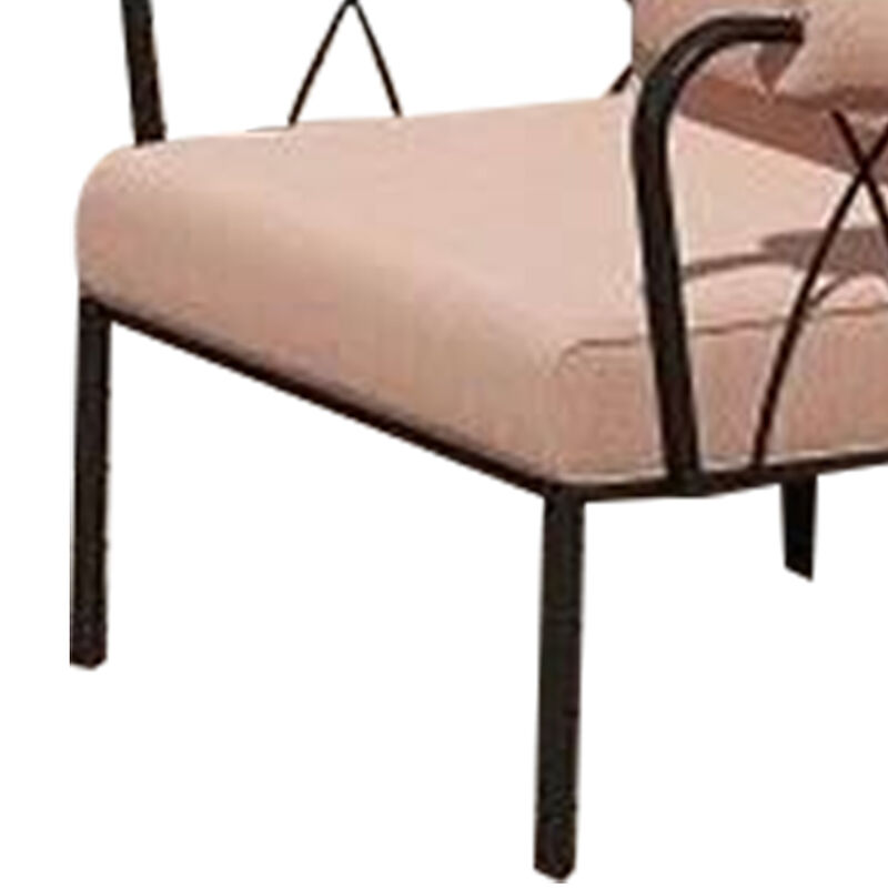 Rain 33 Inch Patio Armchair, Sectional Design, Black Metal, Pink Fabric - Benzara