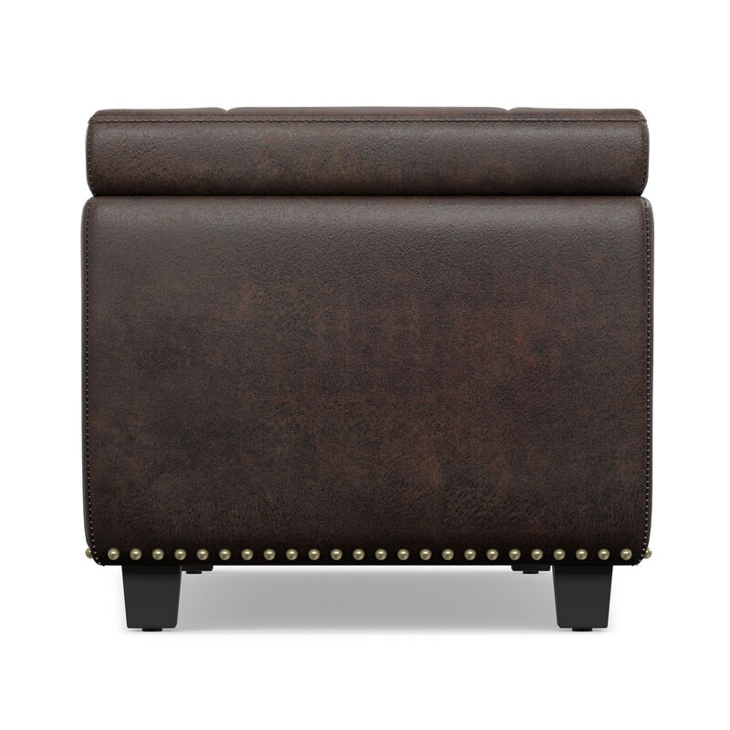 Hamilton 48 inch Wide Transitional Rectangle Storage Ottoman in Distressed Brown Vegan Faux Leather, Assembled image number 3
