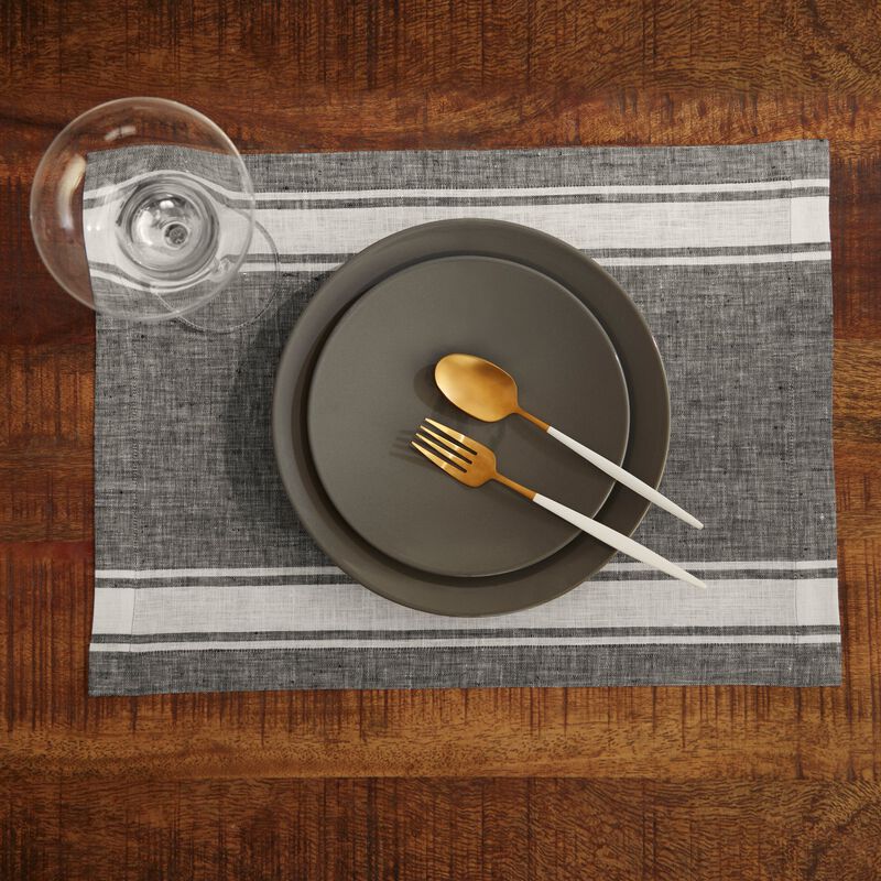 Solino Home Country Stripe 100% Linen Placemats &ndash; Set of 4, 14 x 19 in, Machine Washable, Holiday and Everyday Dining