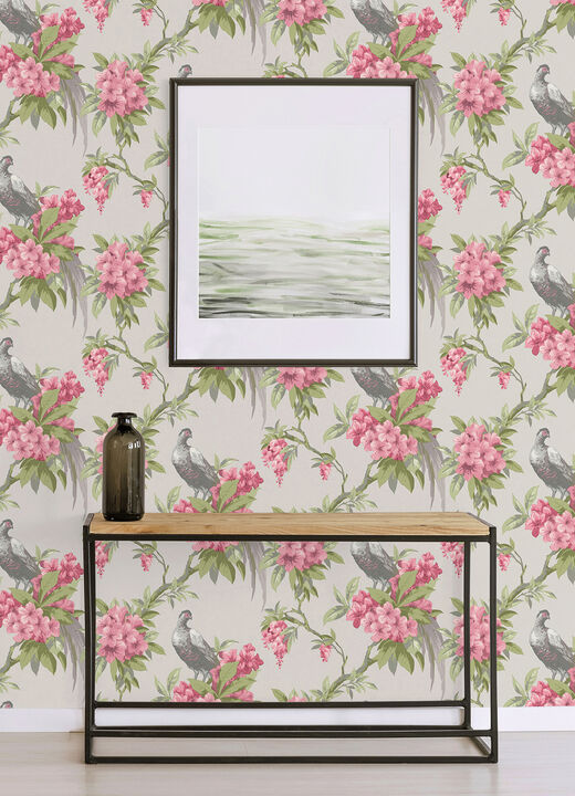 Golden Pheasant Rose Floral Wallpaper