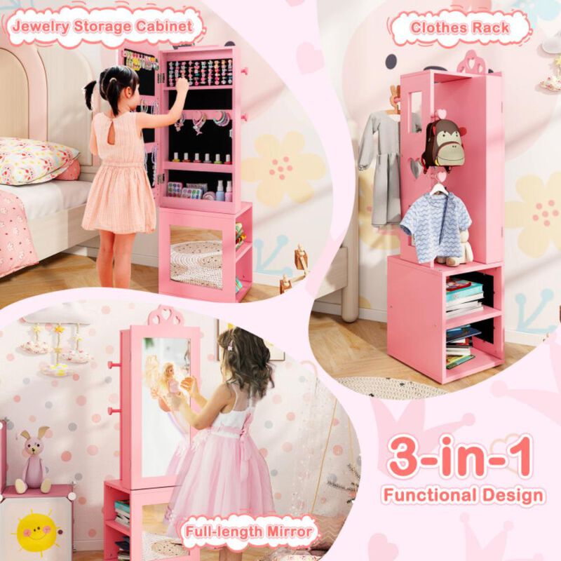 Hivvago 3-in-1 Freestanding Kids Jewelry Cabinet Armoire with Full Length Mirror