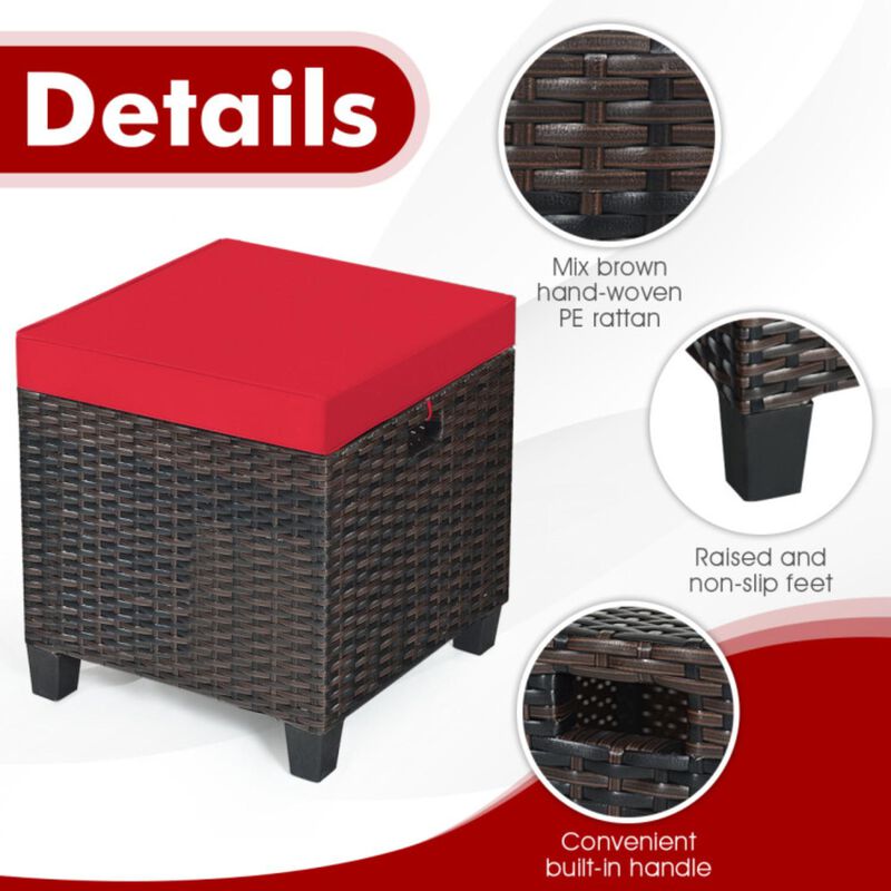 Hivvago 2 Pieces Patio Rattan Ottoman Set with Removable Cushions