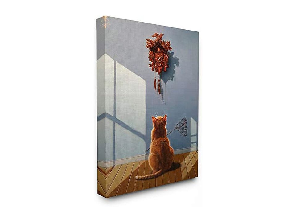Stupell Cat Waiting Cuckoo Funny Dramatic Wall Clock Canvas Home Decor
