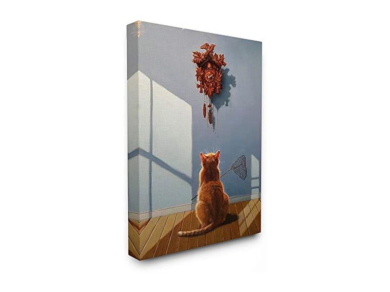 Stupell Cat Waiting Cuckoo Funny Dramatic Wall Clock Canvas Home Decor image number 0