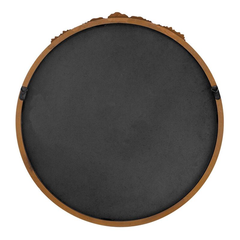 HomeRoots 30" Brown Crowned Top Antiqued Glass Framed Accent Mirror image number 2