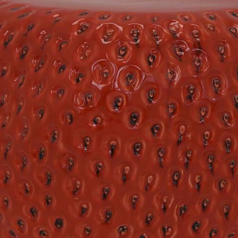 Oriha 18 Inch Plant Stand Garden Stool, Strawberry, Dotted, Red Ceramic - Benzara