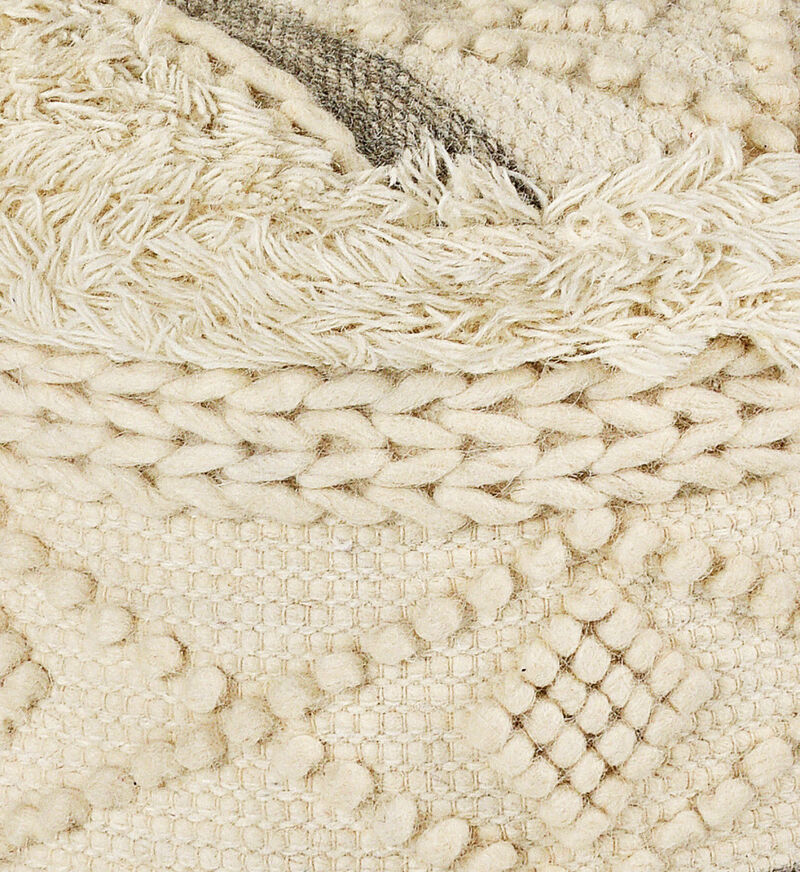 Hivvago 18 Inch Cream Wool Cotton Blend Round Geometric Pouf Ottoman