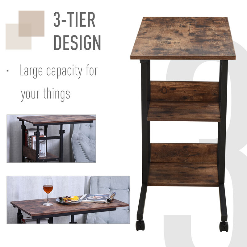 Hivvago C-Shaped Rolling Sofa Side Table with Storage image number 4