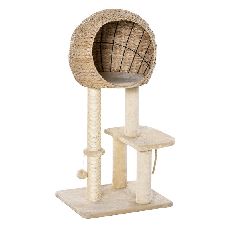 Beige Cat Playground: 39"H Modern Tree with Scratching Post and Condo image number 0